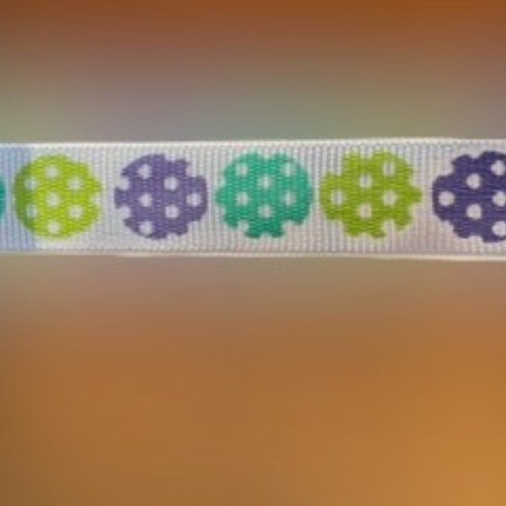 White Grosgrain Ribbon with Green, Blue and Purple Polka Dot Circles  ****ALL RI